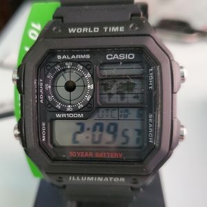New Casio World Time Black Sports Watch